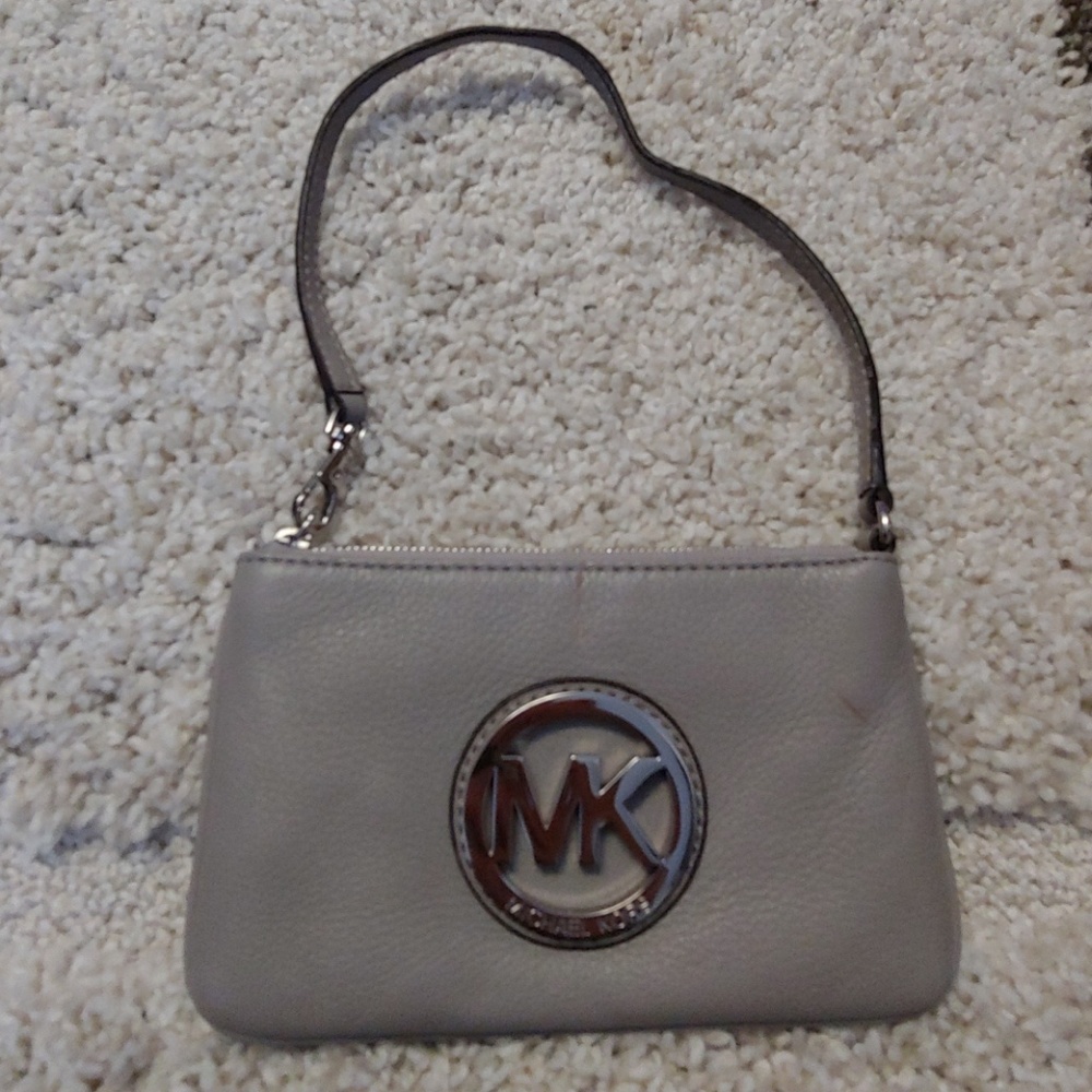 Michael Kors Gray Leather Wristlet
